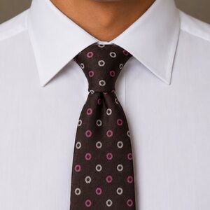 Isaia Chocolate Tie with Simple White and Pink Rings | Renderedtin 100% Silk